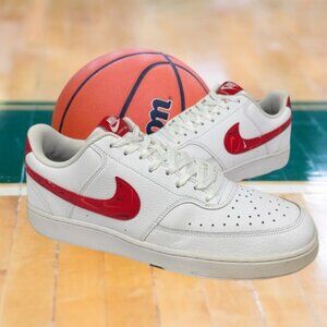 Nike Court Vision Low Swoosh Print White Red Black DM7588-100 Sneakers Shoes 12